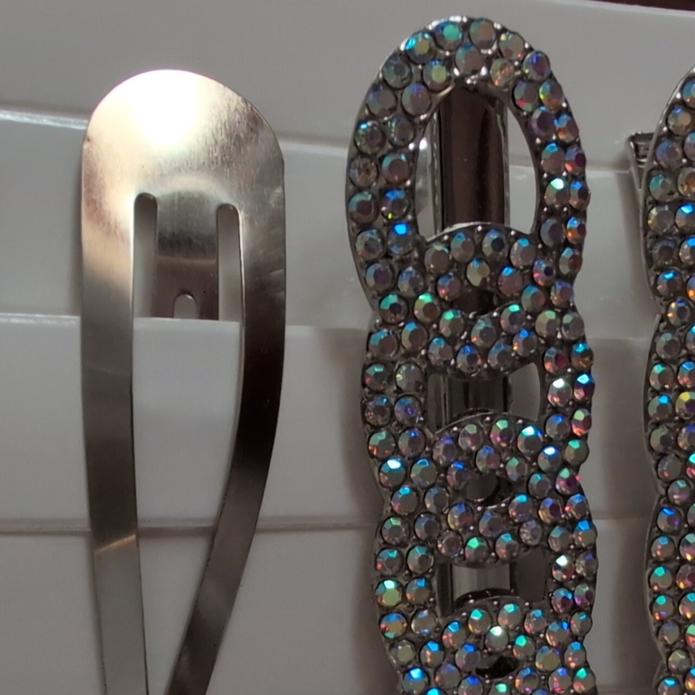 Silver Metallic Rhinestone Hair Clips - Picture 5 of 5